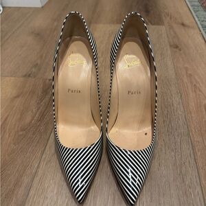 Christian Louboutin Striped Heels in Black and White